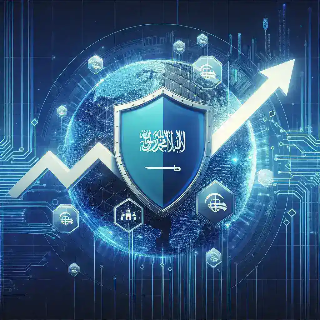 "صورة تعبر عن استراتيجيات الأمن السيبراني العربية المشتركة، مع رموز تقنية وشبكات، تسلط الضوء على التعاون الإقليمي في مواجهة التهديدات السيبرانية المتزايدة."