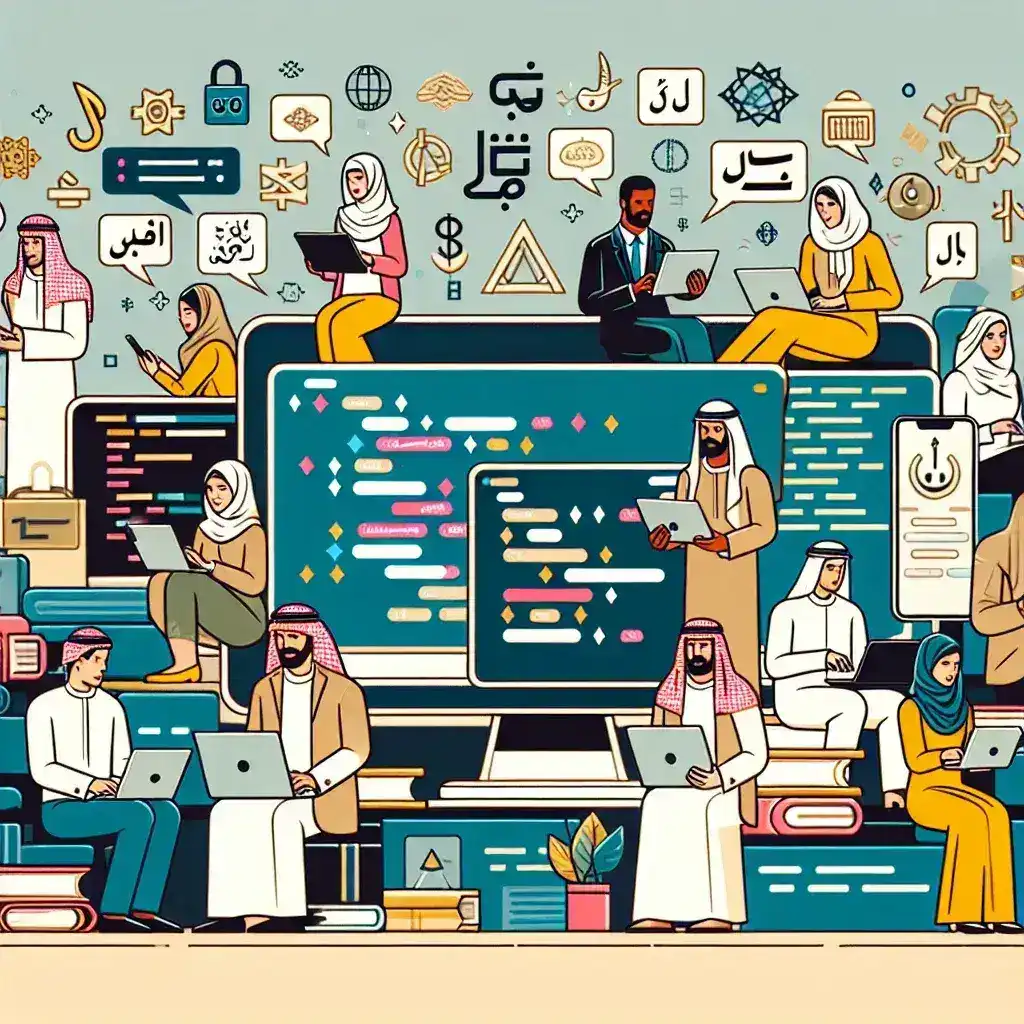 "صورة توضح منصات عربية متخصصة في تطوير نماذج لغوية للهجات المحلية، تسعى لتقليل الاعتماد على اللغة الإنجليزية في التواصل والمحتوى."
